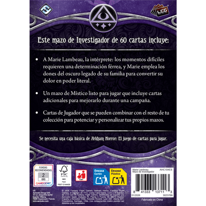 Panel trasero caja expansión Marie Lambeau Arkham Horror
