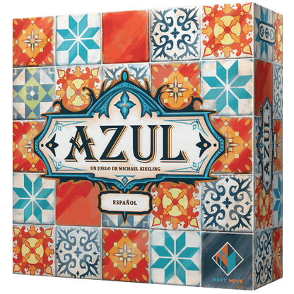 Caja frontal del juego Azul con diseño de azulejos geométricos y edición en español