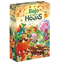 Caja del juego de mesa Bajo las Hojas con ilustración whimsical de jardín y criaturas