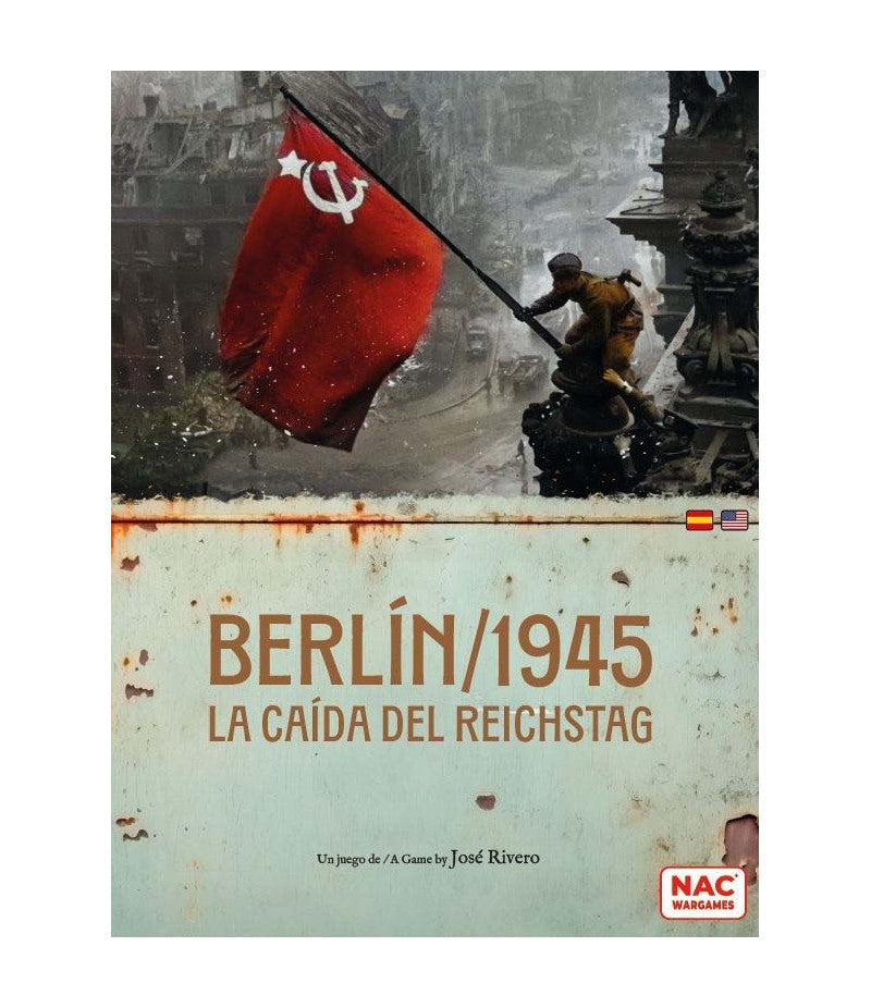 Portada juego de mesa Berlín 1945 La Caída del Reichstag con soldado soviético izando bandera