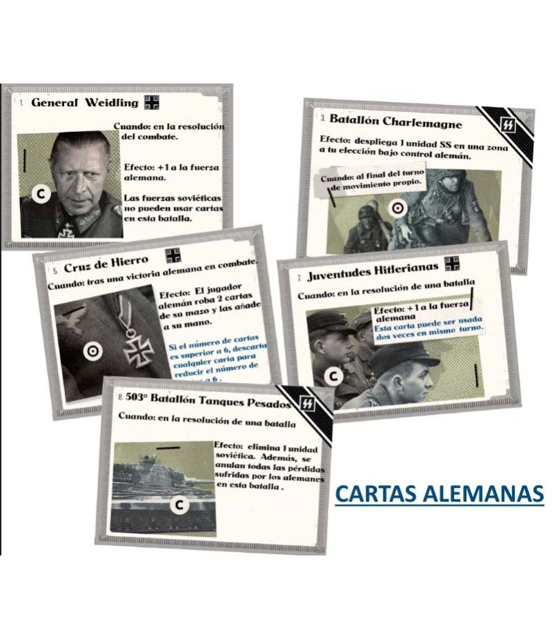 Cartas alemanas Berlín 1945 General Weidling Cruz de Hierro y batallones juego de mesa