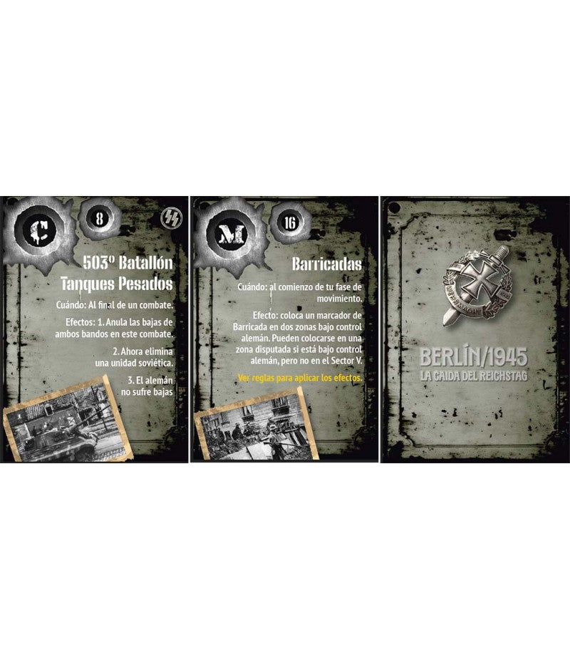 Cartas tácticas Berlín 1945 Batallón Tanques Pesados SS y barricadas juego de guerra