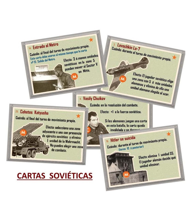 Cartas soviéticas Berlín 1945 Lavochkin La-7 Vasily Chuikov y cohetes Katyusha wargame