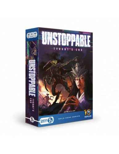 Caja expansión Unstoppable: Tyrant's End, juego de mesa cooperativo con nuevos personajes y cartas tácticas