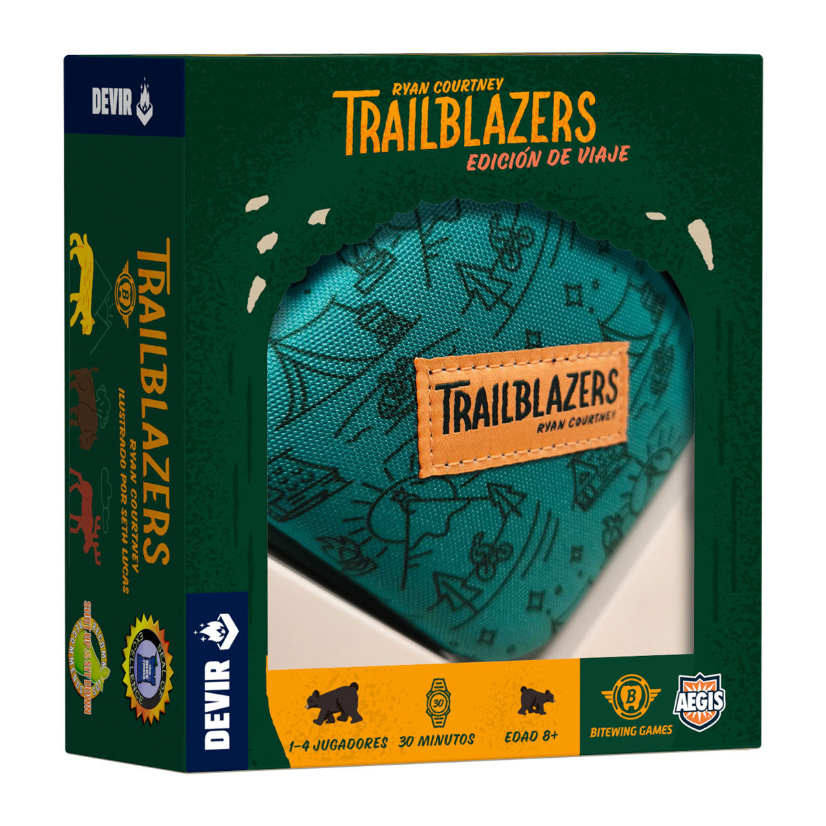 Caja del juego de cartas Trailblazers Edición de Viaje compacto con estuche turquesa para 1-4 jugadores