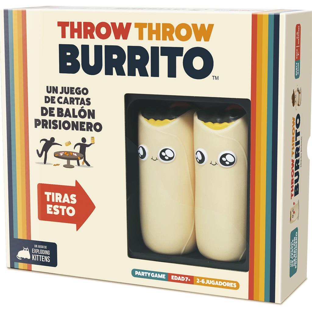 Caja del juego Throw Throw Burrito con dos burritos de espuma y ventana transparente