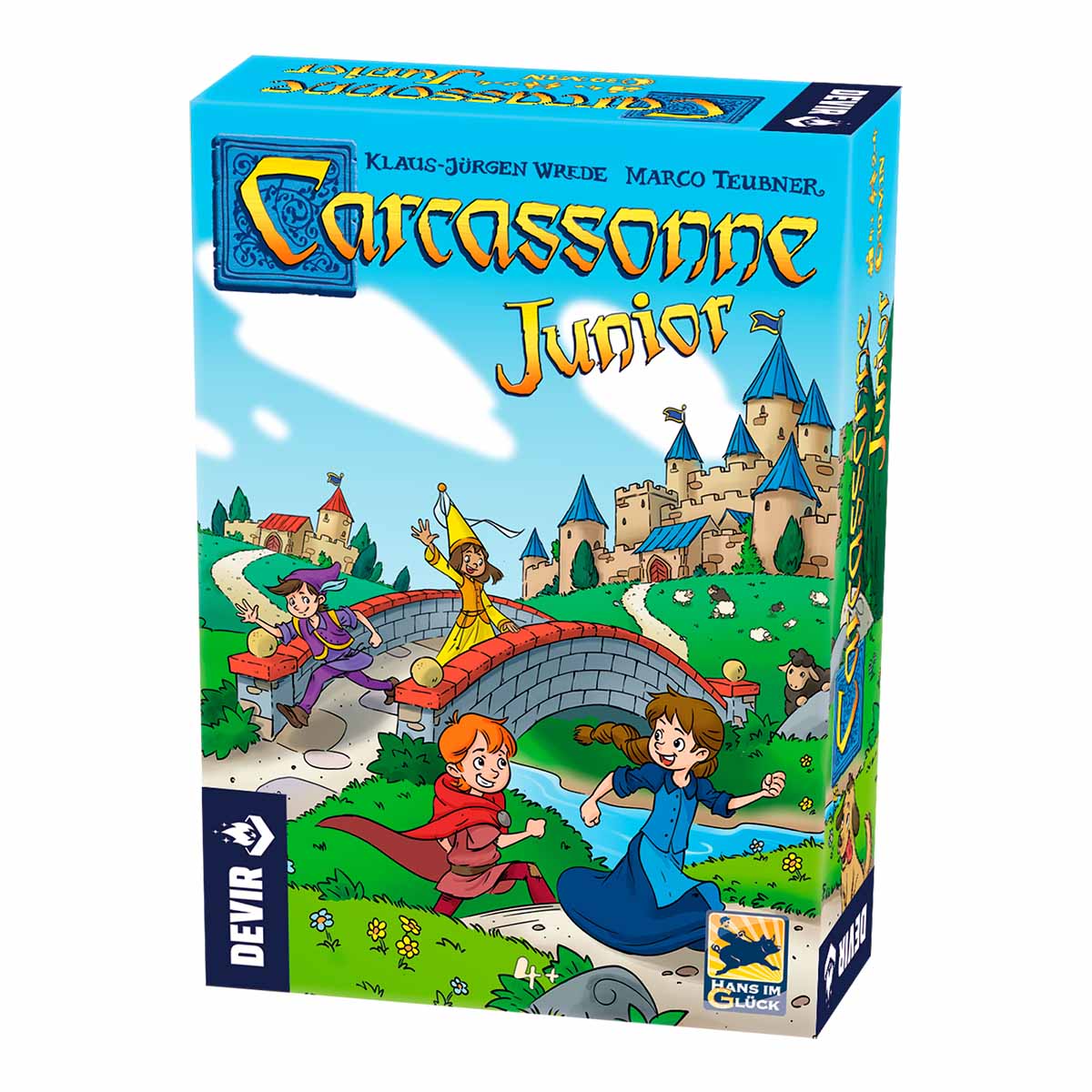 Carcassonne Junior juego de mesa infantil caja frontal ilustración niños paisaje
