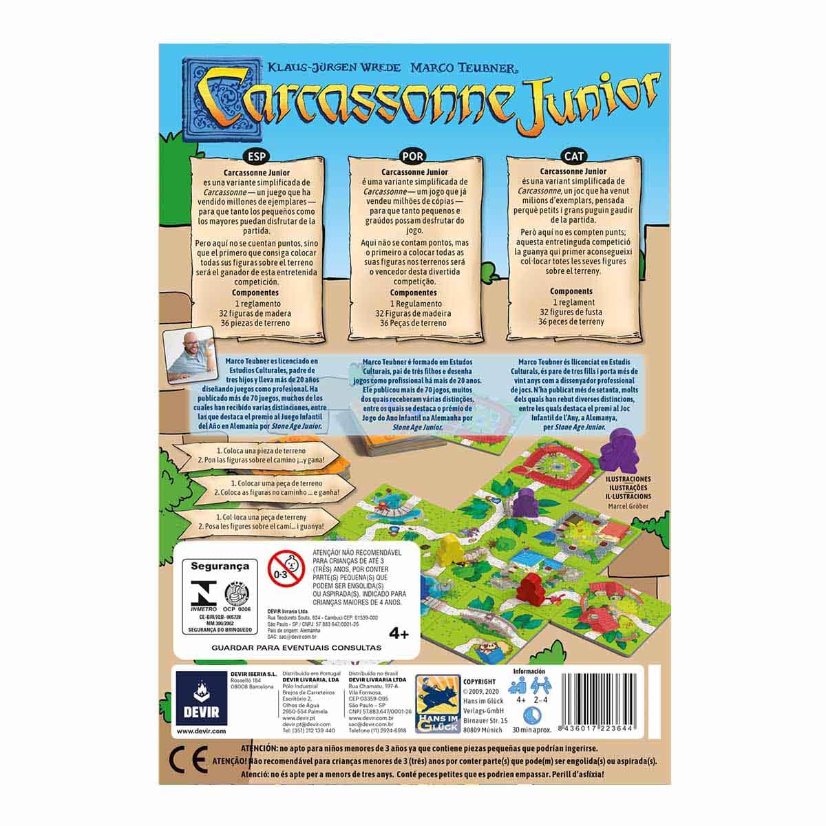Carcassonne Junior juego de mesa infantil trasera caja con componentes y seguridad