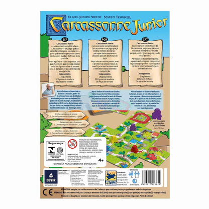 Carcassonne Junior juego de mesa infantil trasera caja con componentes y seguridad