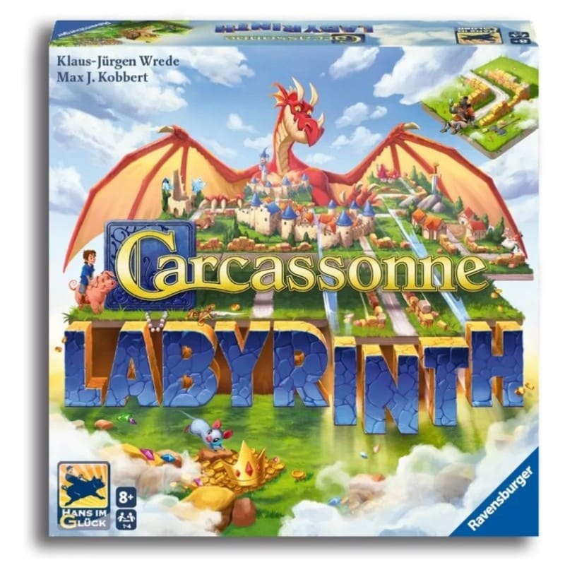 Carcassonne Labyrinth juego de mesa Ravensburger con dragón rojo y castillo