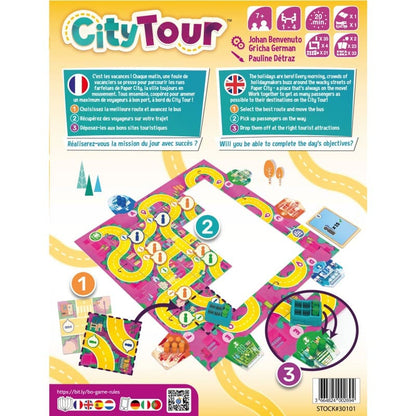 Juego de mesa City Tour: componentes, mapa de rutas y autobús turístico