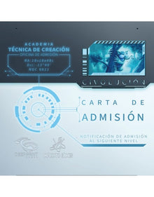 Carta de admisión Civolución diseño futurista azul y gris con texto académico
