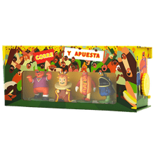 Caja del juego de mesa Corre y Apuesta con ilustración colorida y figuras de personajes animados