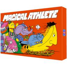Caja del juego de mesa Magical Athlete con ilustración de animales corriendo