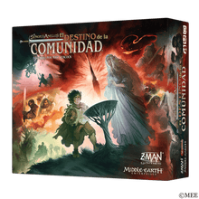 Caja juego de mesa El Destino de la Comunidad con ilustración de personajes y ojo rojo