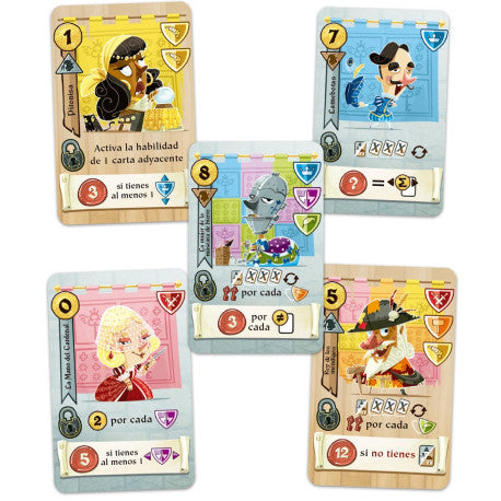 Cartas de expansión ¡Fuera de la mazmorra! para Castle Combo con personajes ilustrados y habilidades