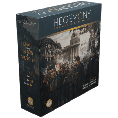 Caja del juego de mesa Hegemony Edición Deluxe con ilustración urbana histórica y título en dorado