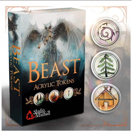 Tokens de acrílico transparente para Beast con símbolos espiral, árbol y casa