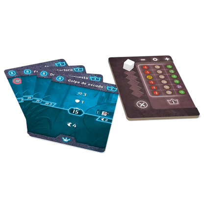 Cartas de habilidad y dados del juego de mesa Gloomhaven: Botones & Bichos