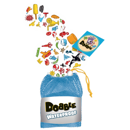 Bolsa de malla azul Dobble Waterproof con símbolos de playa volando