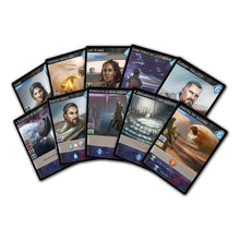 Cartas de eventos y personajes Chani y Gurney Halleck de Dune Imperium dispuestas en abanico sobre fondo blanco