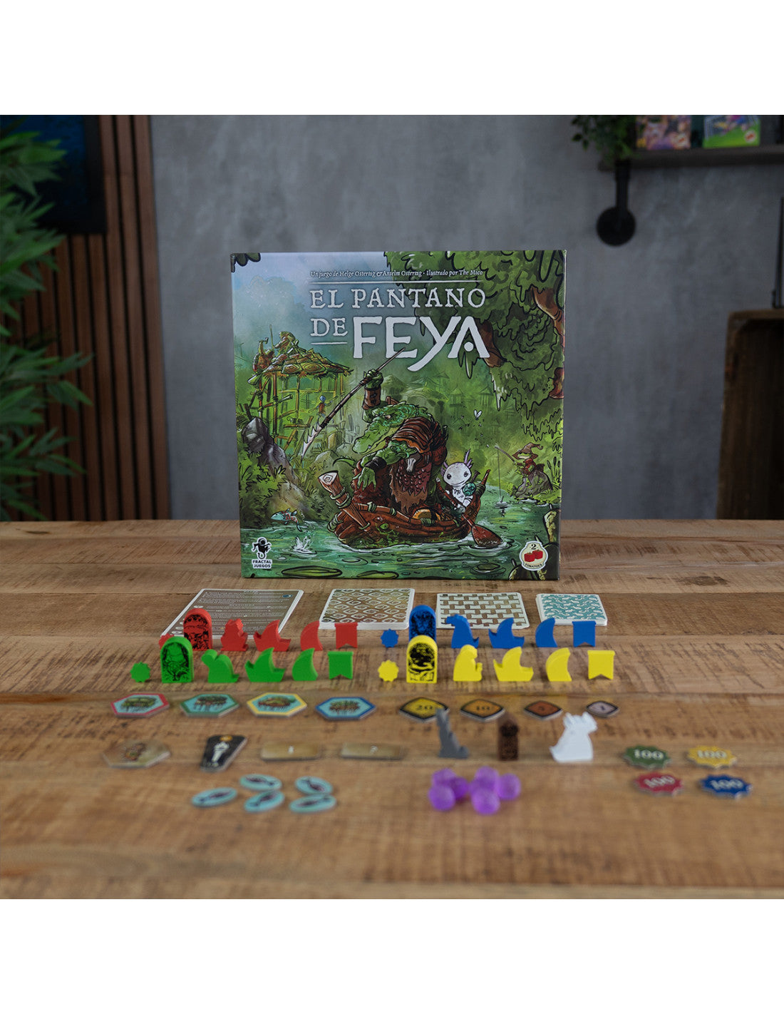 Caja del juego de mesa El Pantano de Feya con ilustración de pantano y personajes