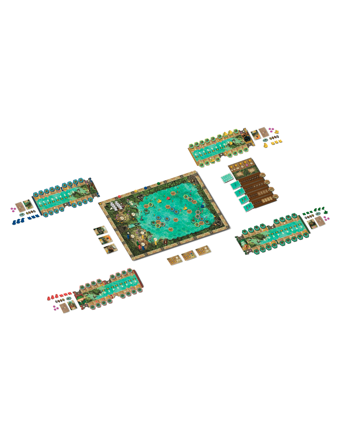Juego de mesa El Pantano de Feya montado con tableros individuales y componentes