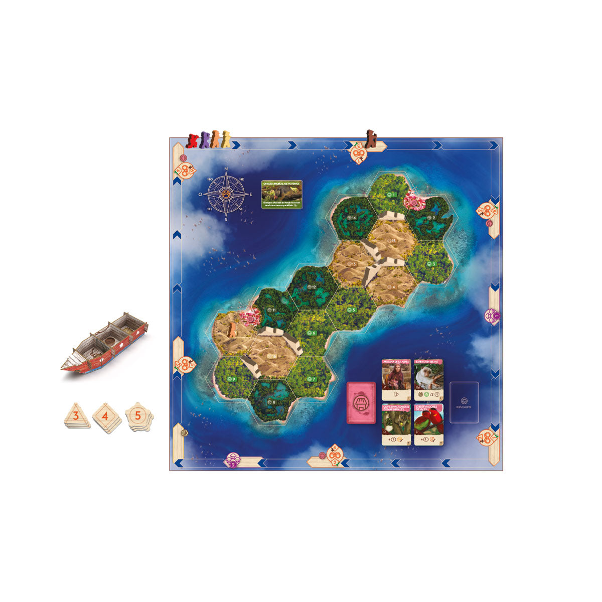 Tablero juego de mesa La Búsqueda de la Especie Perdida configuración archipiélago islas hexagonales