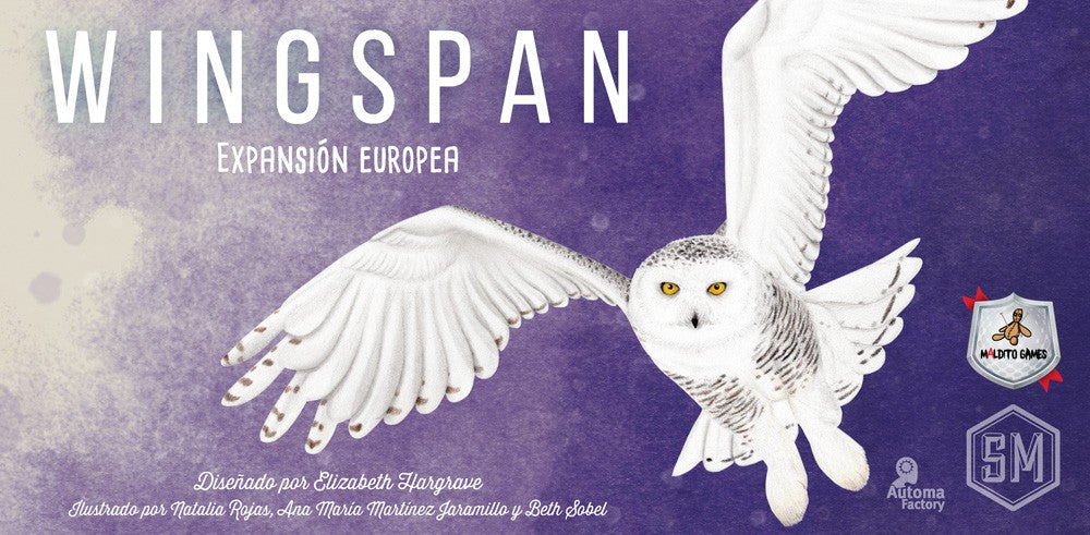 Wingspan Expansión Europea con ilustración de búho blanco en vuelo