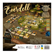 Everdell juego de mesa vista trasera caja con árbol eterno y componentes para 2-4 jugadores