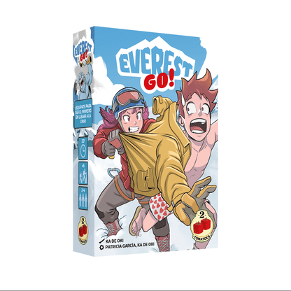 Caja del juego de mesa Everest Go! con ilustración de alpinistas en la nieve