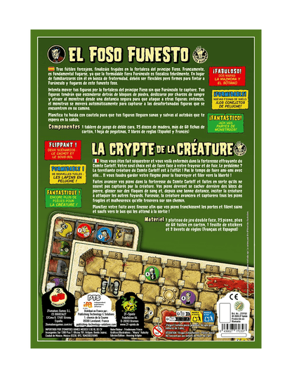 Fearsome Floors contraportada juego de mesa mazmorra con componentes y reglas