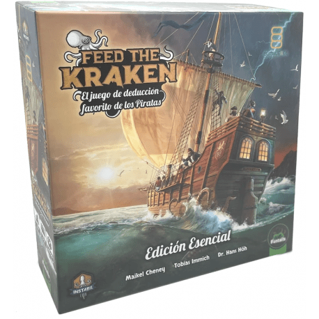 Caja del juego de mesa Feed the Kraken Edición Esencial con arte marítimo y pirata
