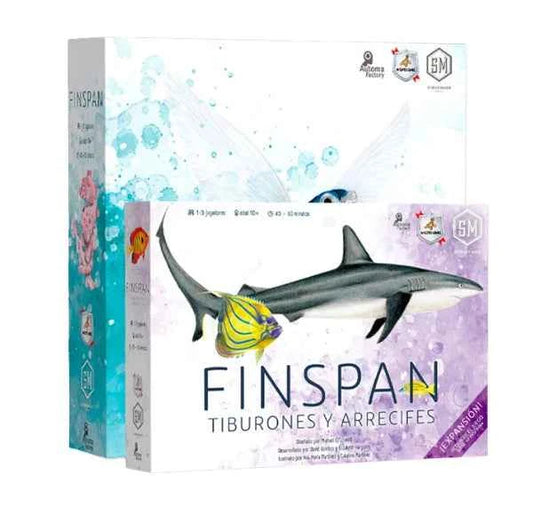Caja expansión Finspan Tiburones y Arrecifes juego de mesa Maldito Games
