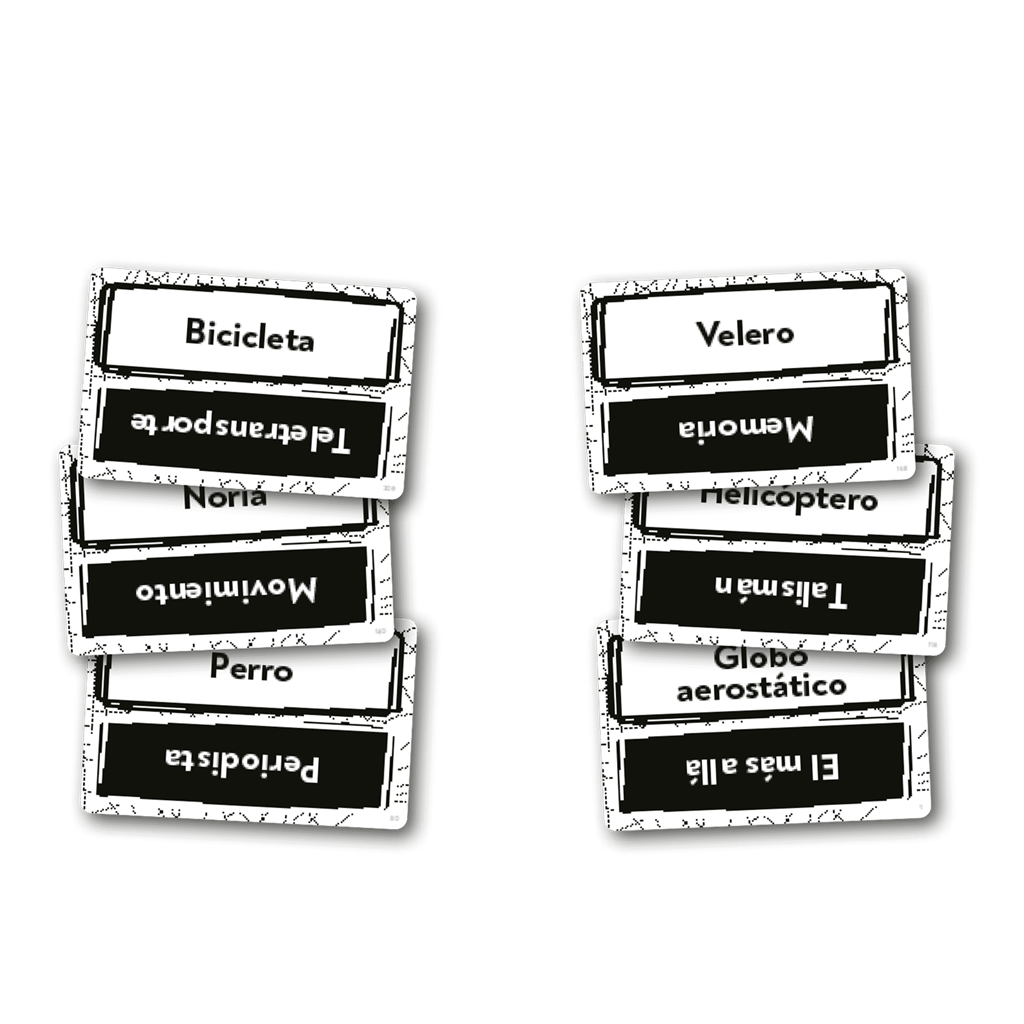 Tarjetas de juego cooperativo Garabatos Fatídicos con líneas punteadas para dibujar