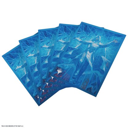 Fundas para cartas Overwrite tonos azules geométricos con figura entre cristal fracturado