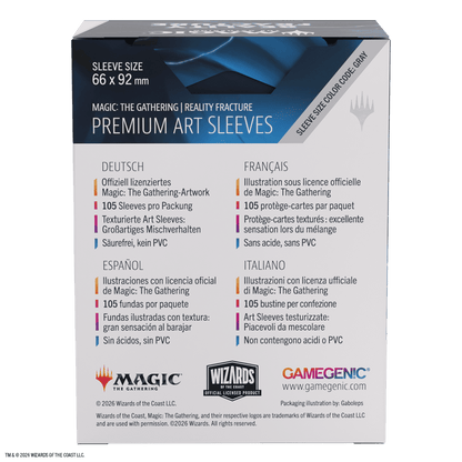 Vista trasera caja fundas MTG Reality Fracture tamaño 66x92 mm sin ácido ni PVC