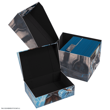 Interior caja organizadora cartas con compartimento lateral y accesorios