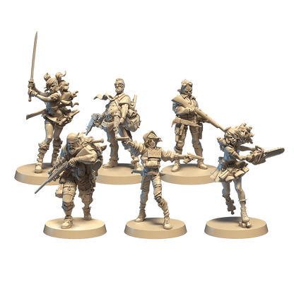 Miniaturas sin pintar de héroes y armas Zombicide Segunda Edición en resina beige