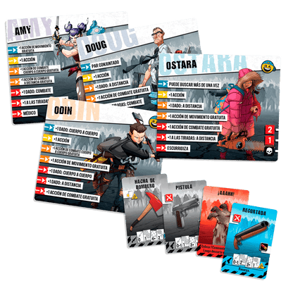 Cartas de personajes y objetos Zombicide Segunda Edición con habilidades en español