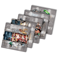 Tableros de escenario postapocalíptico Zombicide Segunda Edición con calles y edificios