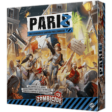 Caja de la expansión de campaña Zombicide PariZ con ilustración de supervivientes en París