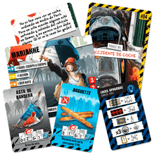 Cartas de personaje, equipo y evento de la expansión de campaña Zombicide PariZ