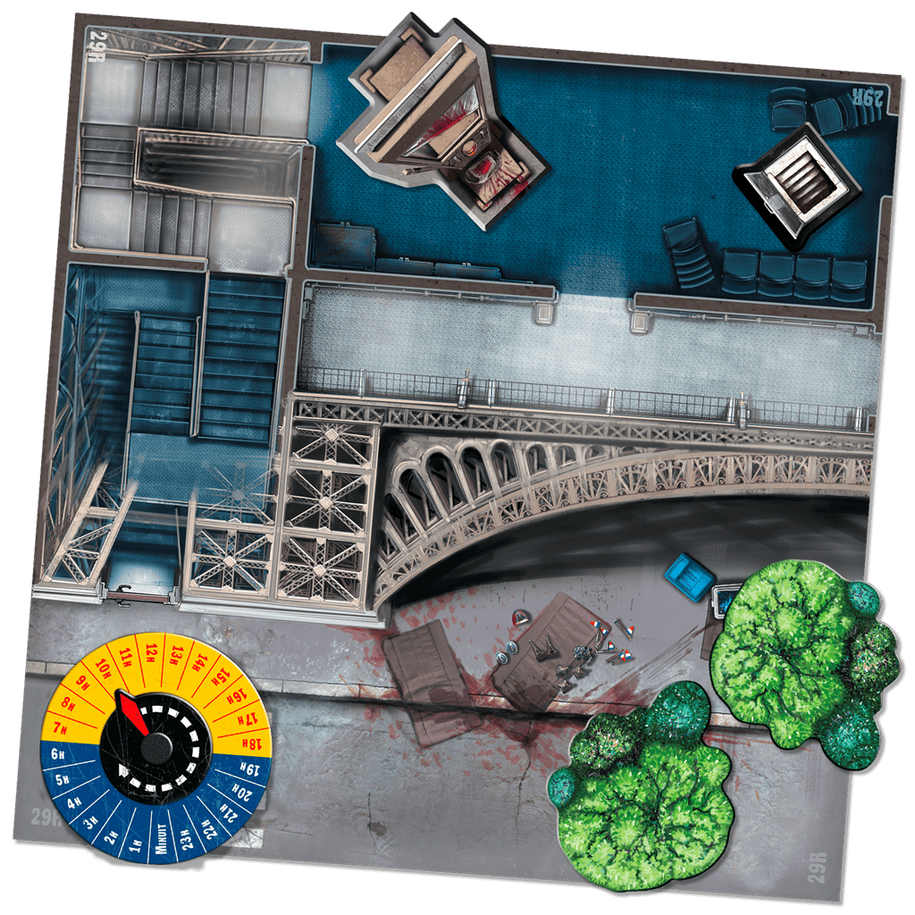 Tablero topográfico de París con estación de metro y puente para expansión Zombicide 2E