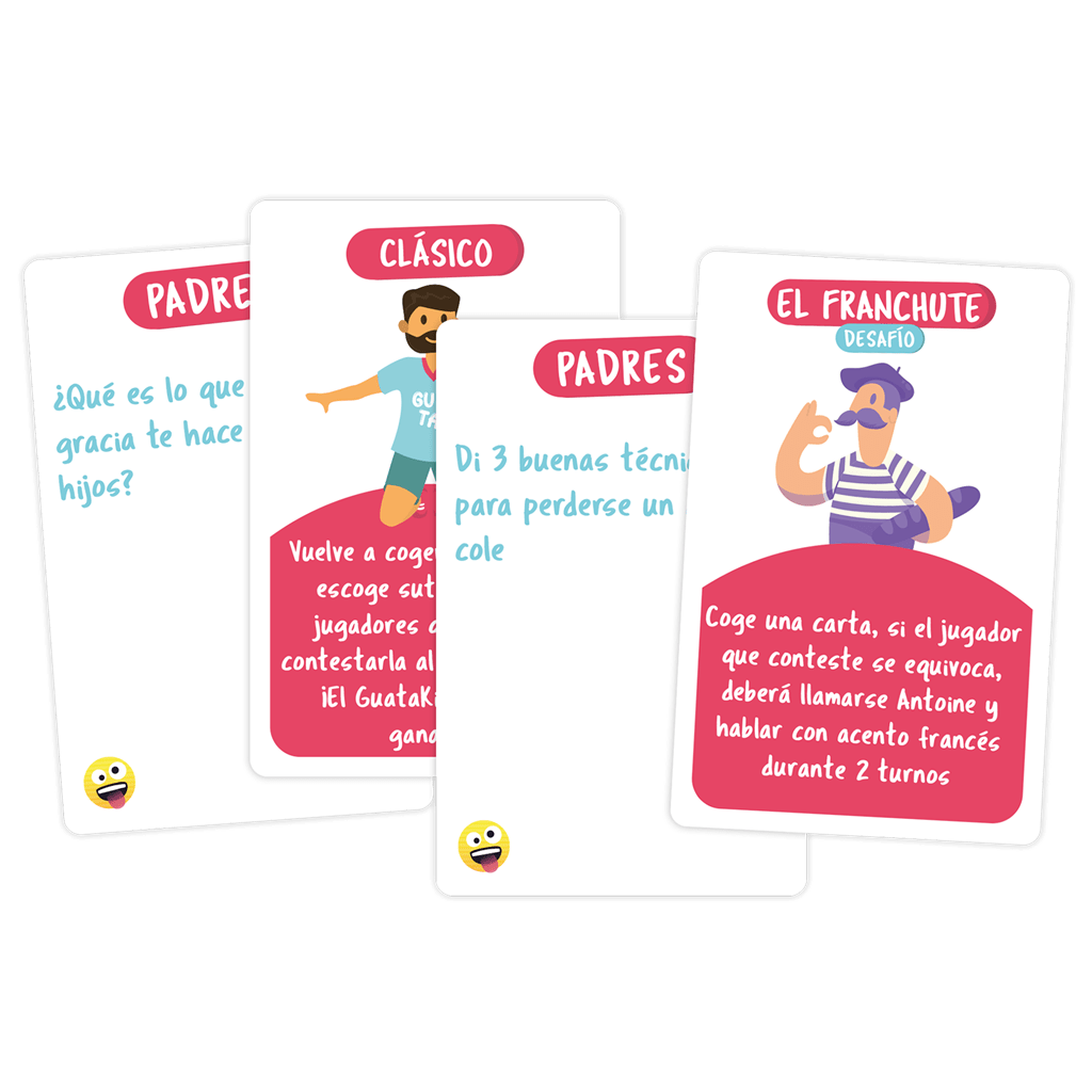 Cartas del juego Guatafamily con desafíos clásicos y retos divertidos para padres e hijos