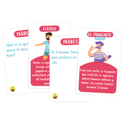 Cartas del juego Guatafamily con desafíos clásicos y retos divertidos para padres e hijos