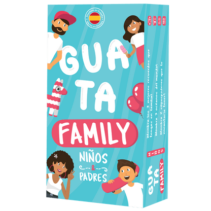 Caja frontal Guatafamily juego de mesa rápido diseñado en España para familias desde 8 años