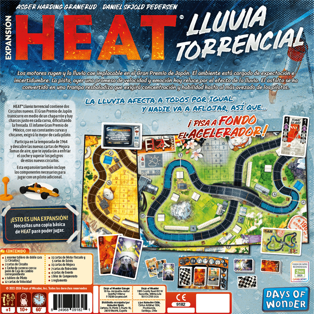 Parte trasera caja Heat Lluvia Torrencial mostrando contenido y requisitos