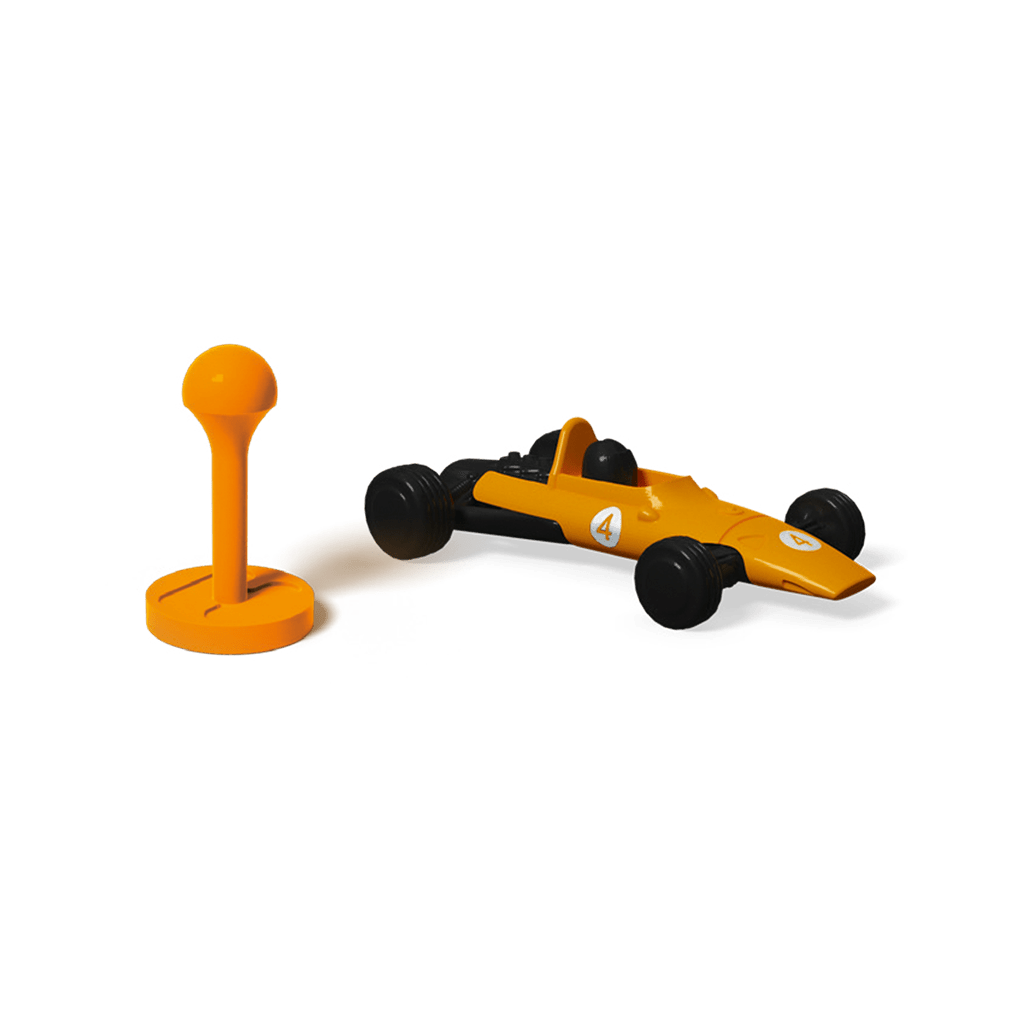 Miniatura coche F1 retro naranja y marcador vertical para Heat expansión