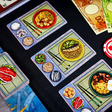 Cartas de platos y ingredientes del juego de mesa Hibachi: ¡A fuego!